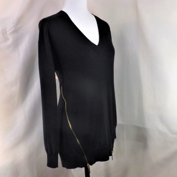 MICHAEL Michael Kors Brown Cotton w Angora Side Zippers V-Neck Sweater Top M - Picture 6 of 15